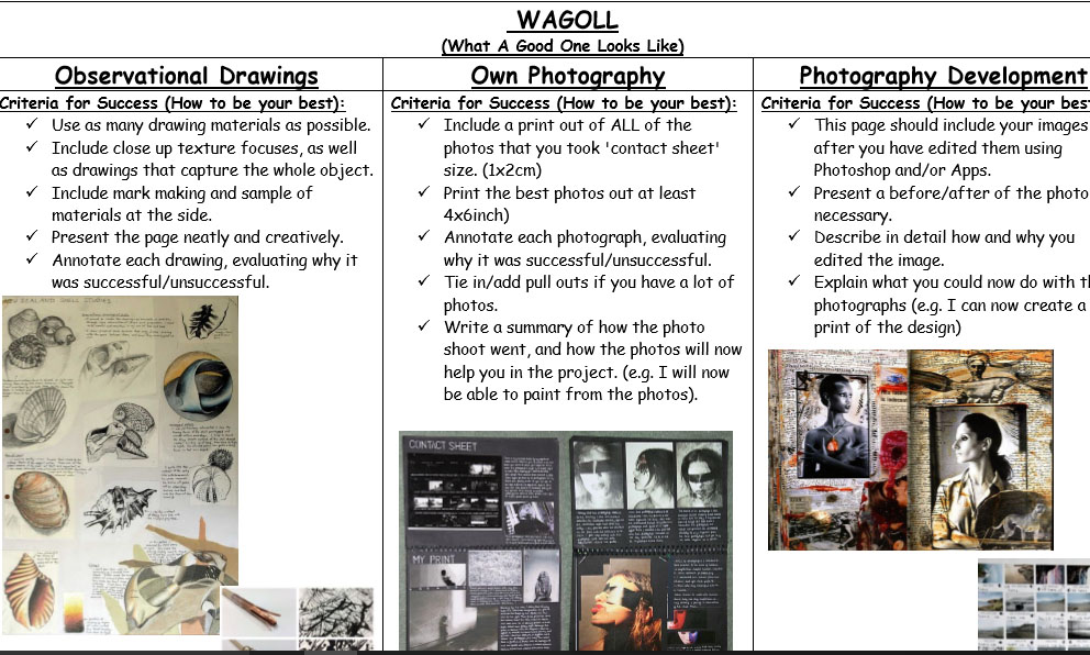 GCSE/ A Level Project Structure with Visual Examples and Criteria for Success