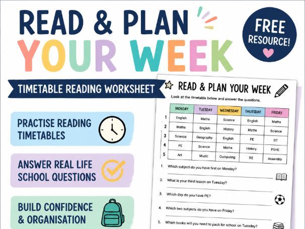 Secondary School Timetable Activity | Free Year 6 Transition Worksheet