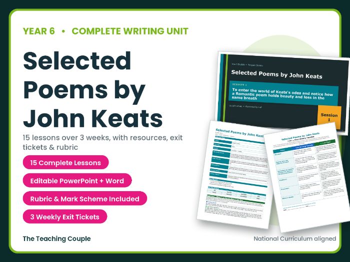 Selected Poems by John Keats | Year 6 English Unit | 15 Complete Lessons + Resources