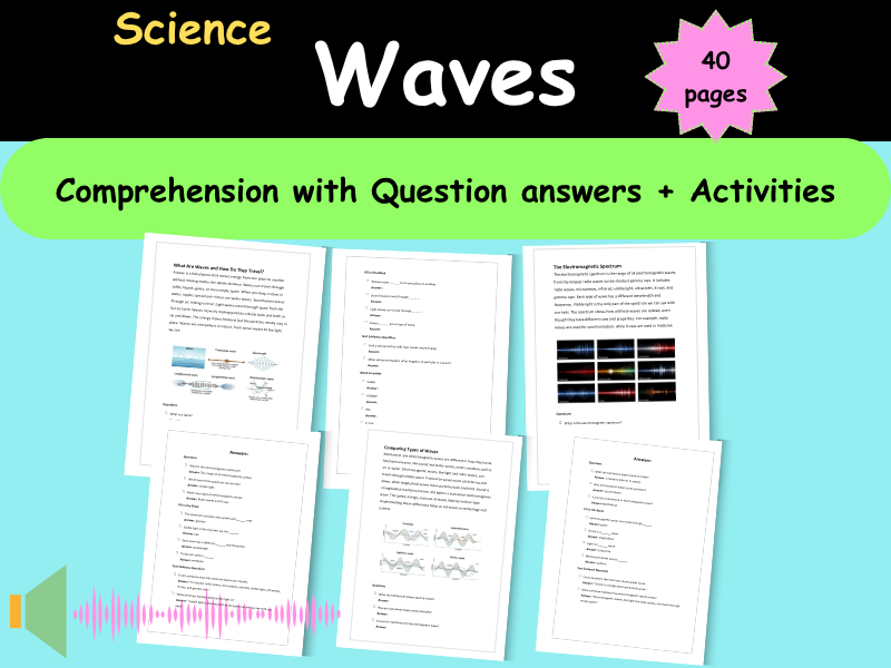 Light and Sound Waves Forms of Energy Reading Passages Activities Worksheets