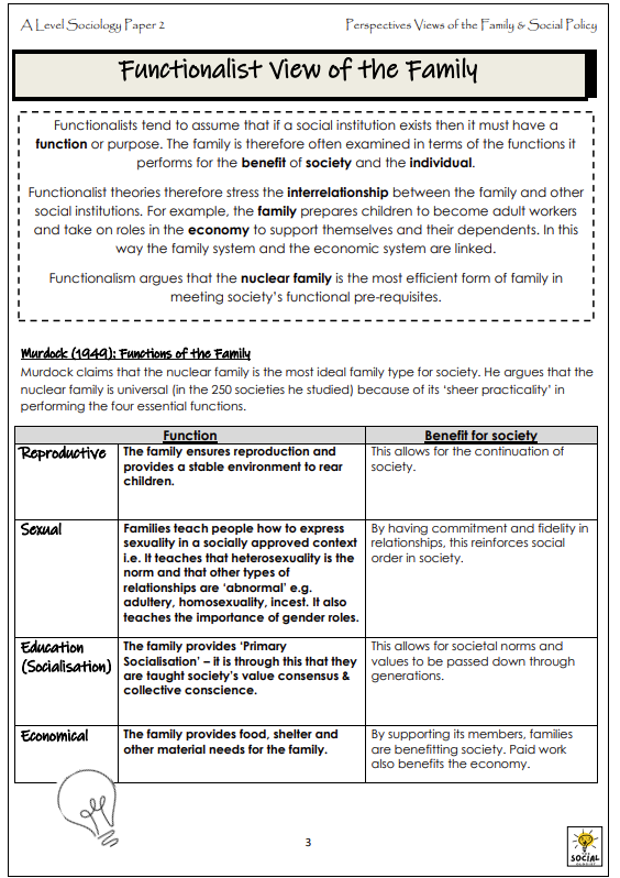 AQA A level Sociology - Families & Households - Functionalism & the ...