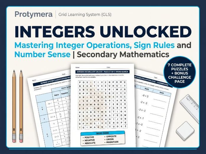 Integers Unlocked: Integer Operations, Sign Rules and Number Sense | 7-in-1 Math Puzzles System