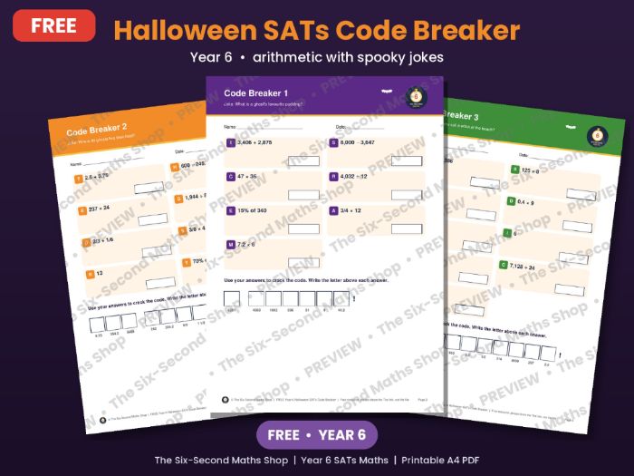 FREE Year 6 Halloween SATs Arithmetic Code Breaker | 3 Spooky Jokes
