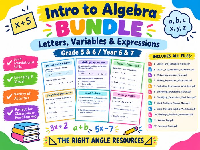 Intro to Algebra Bundle: Letters, Variables & Expressions | Grade 5 & 6 / Year 6 & 7