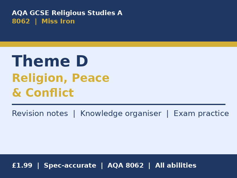 AQA GCSE Religious Studies A (8062) Theme D Religion Peace and Conflict Revision Pack