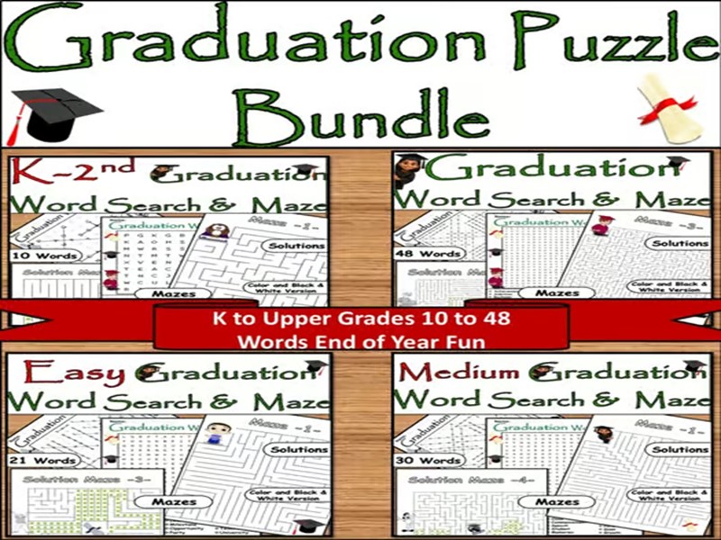 Graduation Word Search & Maze Puzzle Bundle – K to Upper Grades | End of Year Fun