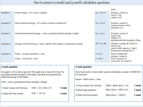 AQA Combined Science Physics Paper 1 FT Energy calculation questions