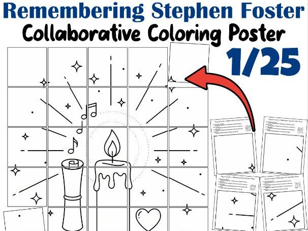 Remembering Stephen Foster | Memorial Day Collaborative Coloring Poster | Music History