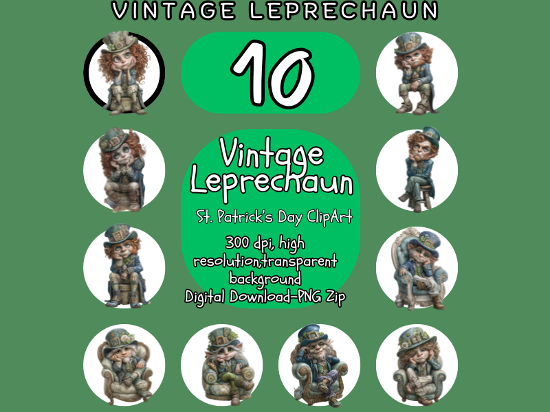 Vintage Leprechaun Clip Art Set for Classroom Projects | St. Patrick’s Day Visual Resources