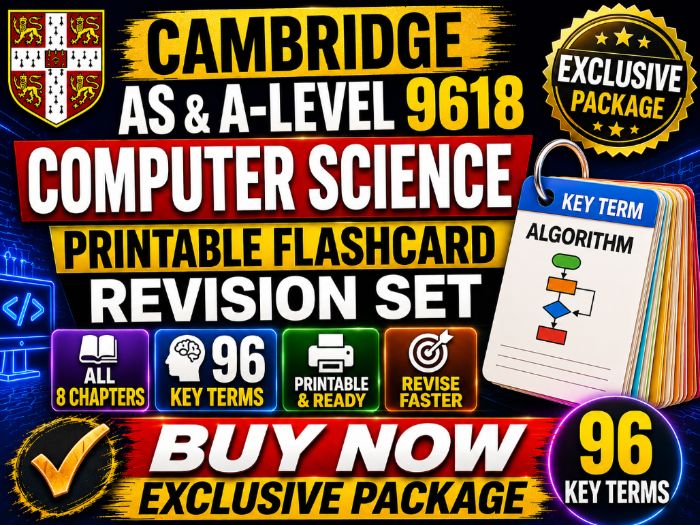 Cambridge A-Level 9618 CS Flashcard Revision Set | 96 Key Terms | All 8 Chapters | Print & Cut