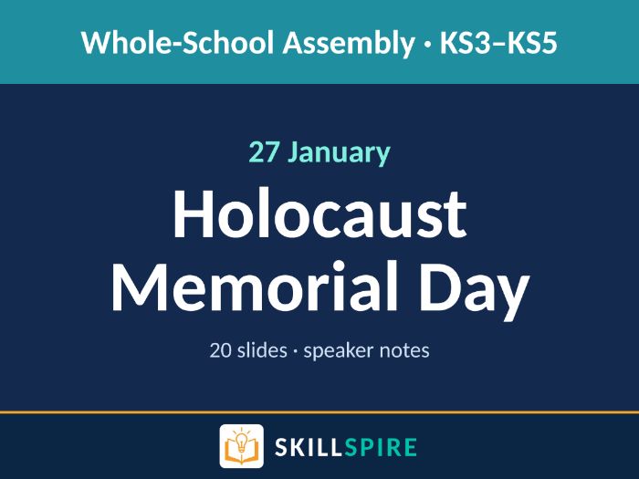 Holocaust Memorial Day Assembly - 27 January | KS3–KS5| 20 Slide PowerPoint with Speaker Notes