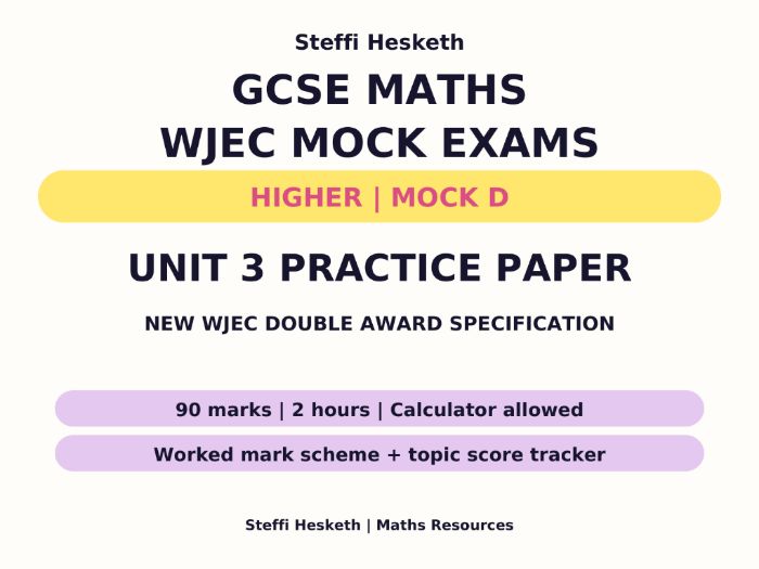 WJEC GCSE Maths & Numeracy Unit 3 Higher Mock D + Mark Scheme