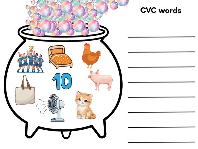 Spooky Cauldron CVC Words – Halloween Phonics & Recording Sheet | EYFS
