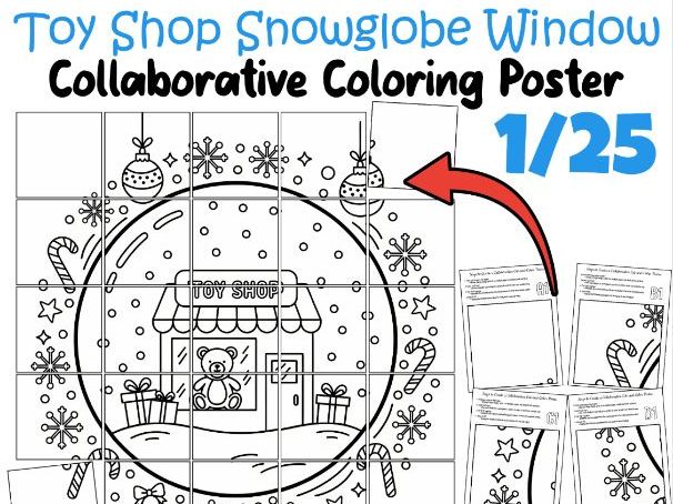 Toy Shop Snowglobe Window Collaborative Poster | Christmas Classroom Coloring Art
