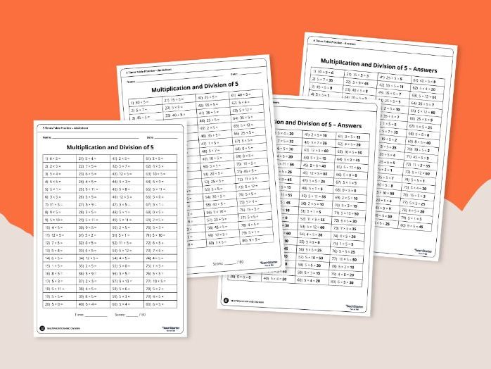 Multiplication and division practice for the 5 times table
