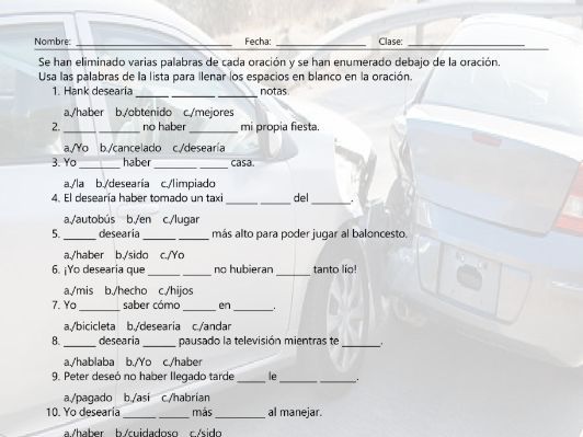 Regret Modals Missing Words Spanish Worksheet | Teaching Resources