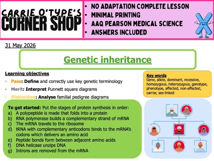 Genetic Inheritance - AAQ Pearson Medical Science