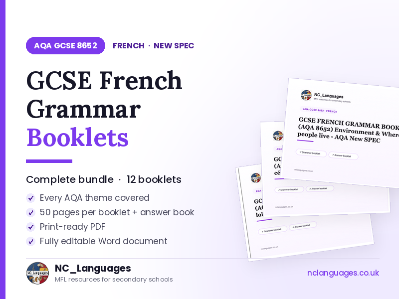 Grammar Workbook Bundle for AQA GCSE French (12 Units + Answer Books)