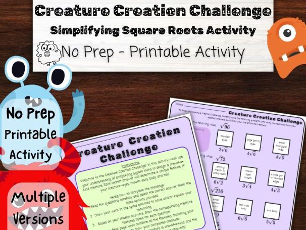 Creature Creation Challenge: Simplifying Square Roots Activity - No Prep Printable Activity