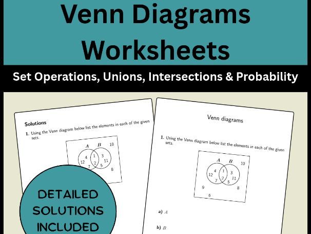 Venn Diagrams Worksheets Set Operations, Unions, Intersections & Probability