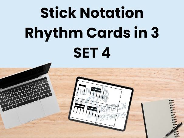 Stick Notation Rhythm Cards in 3 - SET 4