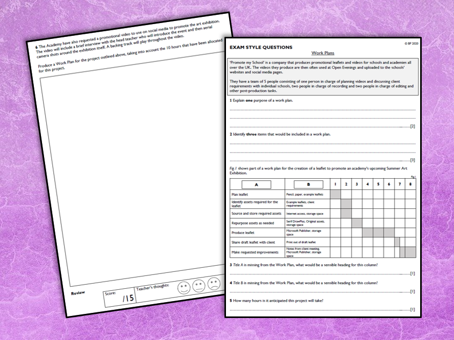 Work Plans Exam Style Questions Creative Imedia R081 And Coursework Units Teaching Resources