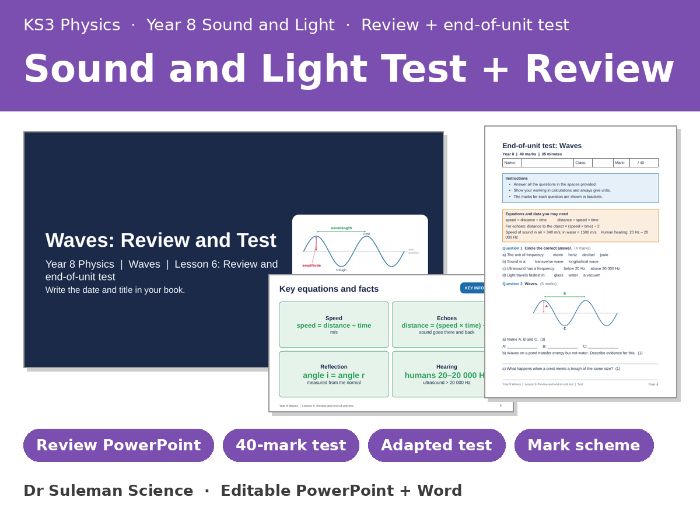 KS3 Physics Sound and Light End of Unit Test + Review Lesson