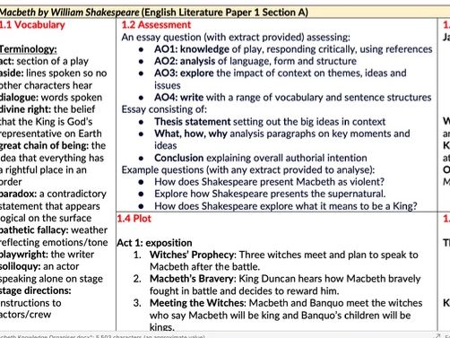 Macbeth Knowledge Organiser