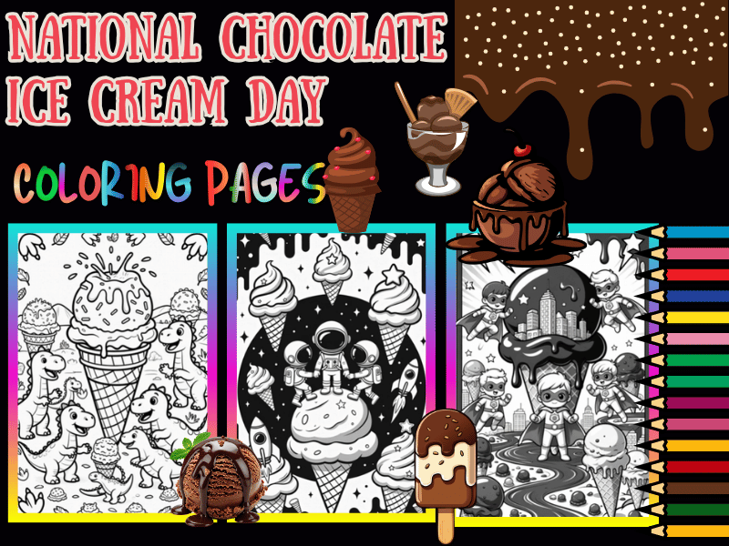 National Chocolate Ice Cream Day Coloring Pages | NO PREP June 7 Printable Pack