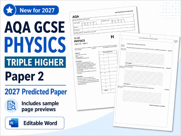 AQA GCSE Physics Paper 2 Predicted Paper 2027 + Mark Scheme TRIPLE HIGHER