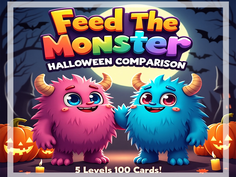 Halloween Feed the Monster Game Sorting Comparison Activity for EYFS / Nursery / Reception