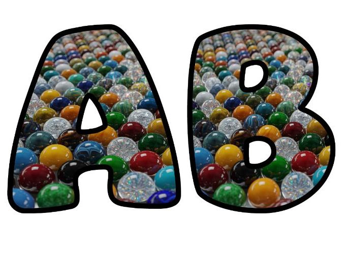 Shiny Glass Marbles Classroom Display | Lettering Set | Upper & Lowercase, 0-9 and Signs