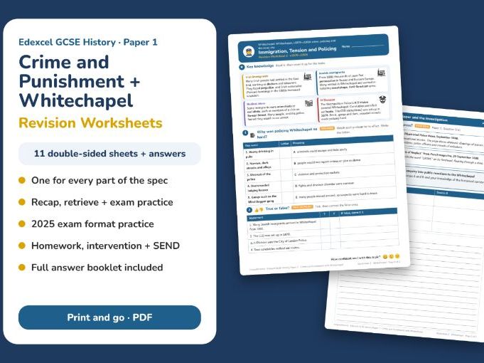 Crime and Punishment & Whitechapel Revision/Homework Worksheets