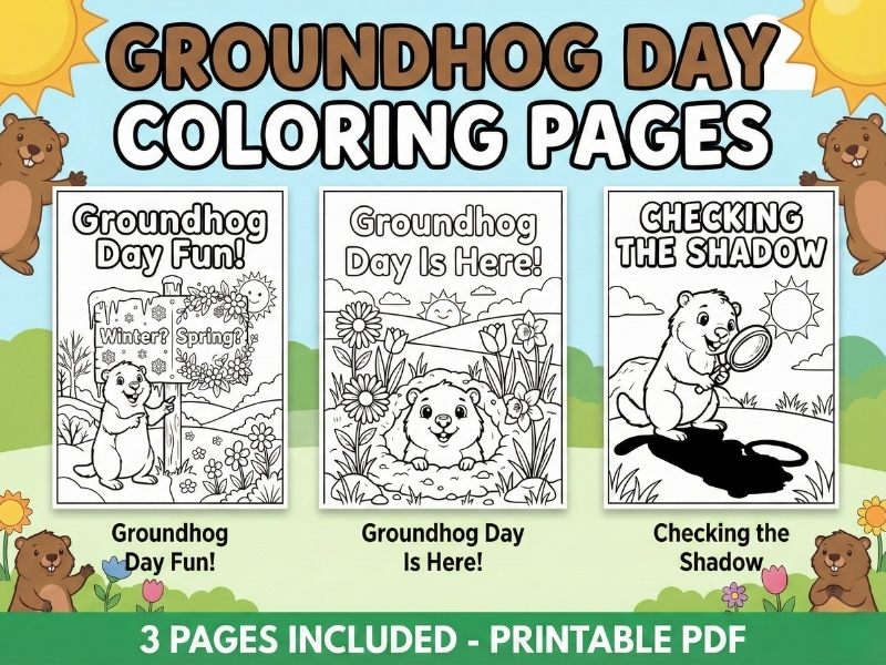 Groundhog Day Coloring Pages Seasonal Winter Activity Art | Preschool–2nd Grade
