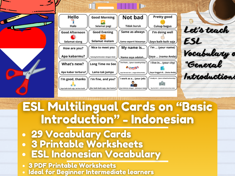 ESL Multilingual Vocabulary Flashcards - General Introductions - Indonesian