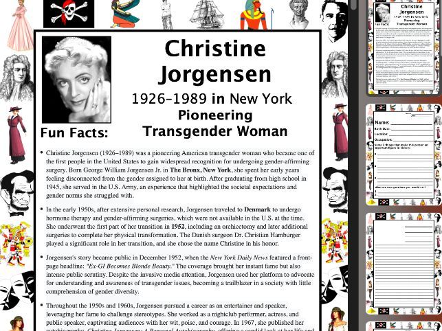 Christine Jorgensen PACKET & ACTIVITIES, Important Historical Figures Series