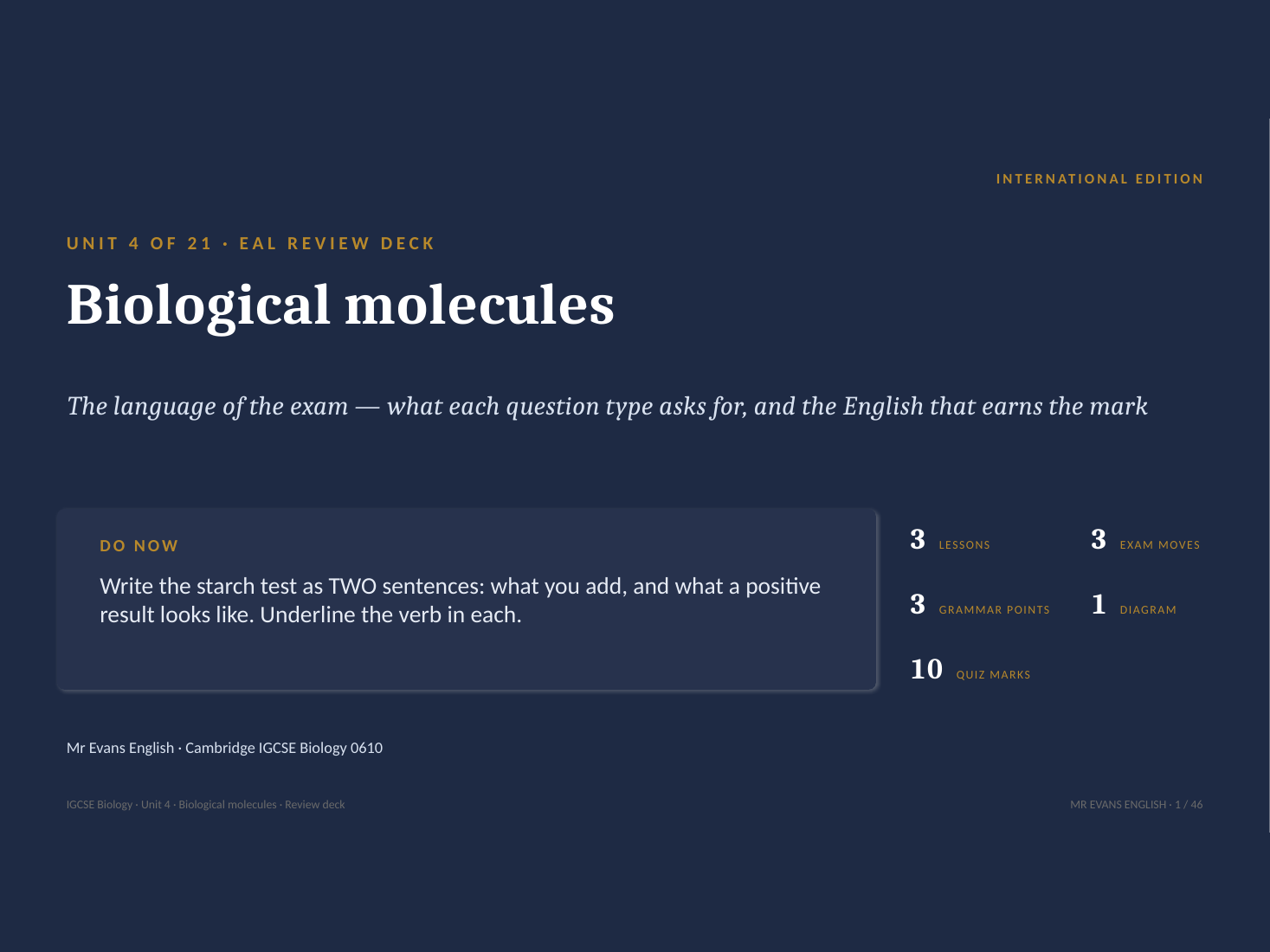 IGCSE Biology 0610 U4 Biological molecules — EAL