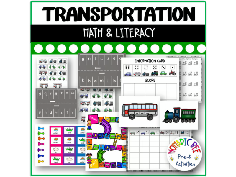 Transportation Themed Math & Literacy Centers and Printables
