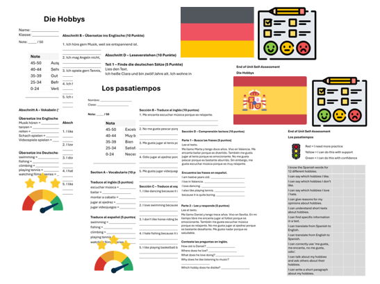 Hobbies & Opinions (German & Spanish) – Assessment, Mark Scheme & Self Assessment