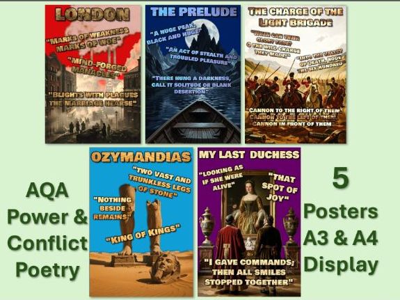 Power and Conflict Quote Posters: Ozymandias, London, Prelude, My Last Duchess, Charge Light Brigade
