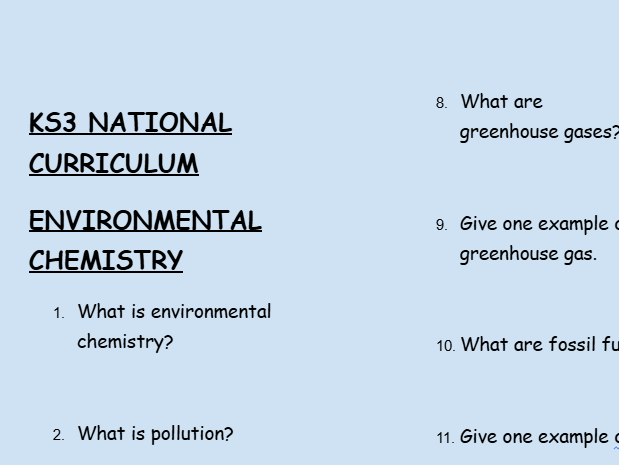 KS3 Chemistry: Environmental Chemistry – 30 Question Retrieval Worksheet