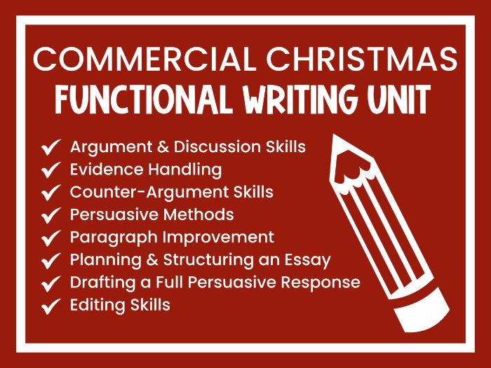 Commercial Christmas Persuasive Writing: Discussion, Evidence & Essay Pack