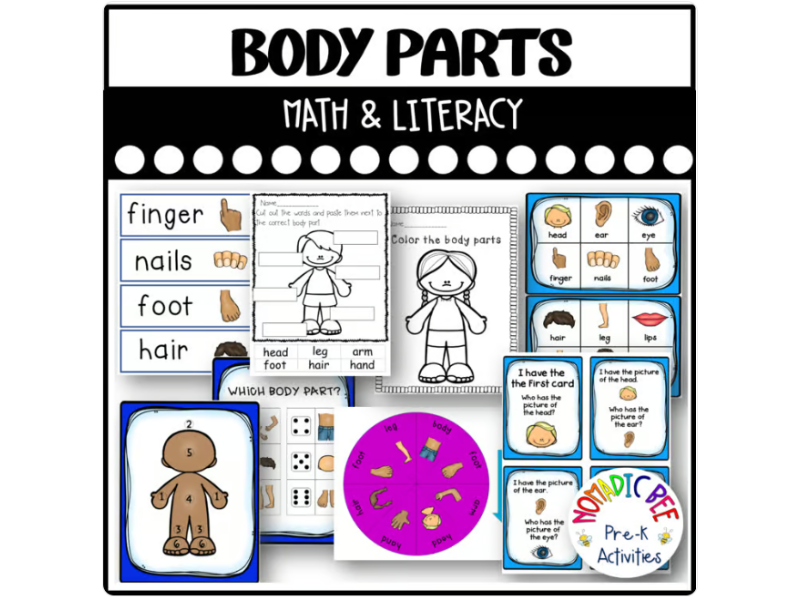Body Parts Literacy and Math Activities and Worksheets