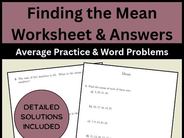 Finding the Mean Worksheet & Answers | Average Practice & Word Problems