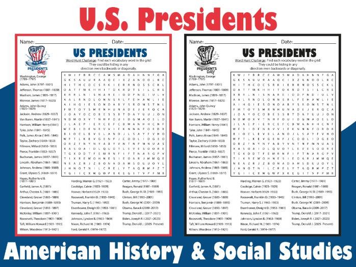 U.S. Presidents Word Search Puzzle | American History & Social Studies Activity