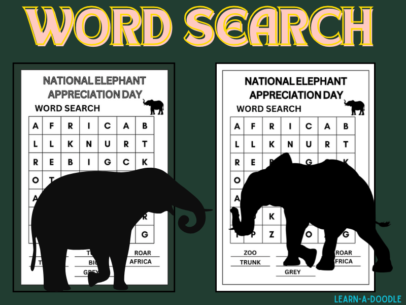 National Elephant Appreciation Day Word Search, September 22nd