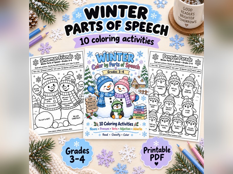 Winter Colour by Parts of Speech Grades 3-4