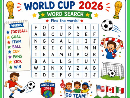 World Cup Word Search 2026 EYFS / KS1