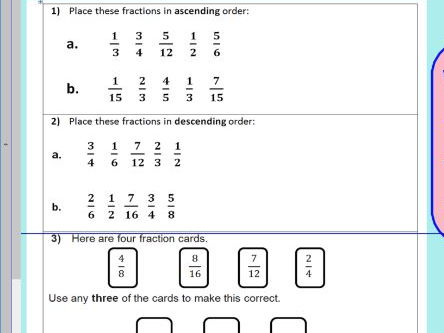 Compare Order Fractions Comparing And Ordering Fractions Ks2 Year 5 6 Worksheet Only Teaching Resources