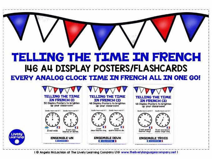 FRENCH TELLING THE TIME 146 POSTERS PACK EVERY ANALOGUE CLOCK TIME